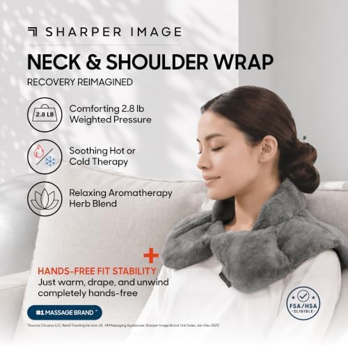 Sharper Image Heated Neck & Shoulder Wrap - Microwavable Warm & Cooling Plush Pad, Scented Aromatherapy (100% Natural Lavender & Herb Spa Blend), Pain Tension Headache Relief Therapy, Gift for Women