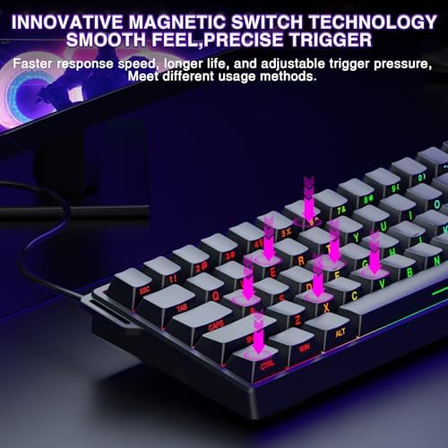 Aula WIN60 HE - 60% Mechanical Gaming Keyboard Wired, Magnetic Switch Hot Swappable, Adjustable Actuation Rapid Trigger Mode, 8000 Hz Polling Rate, RGB Small Keyboard 60 Percent Compact Design for PC