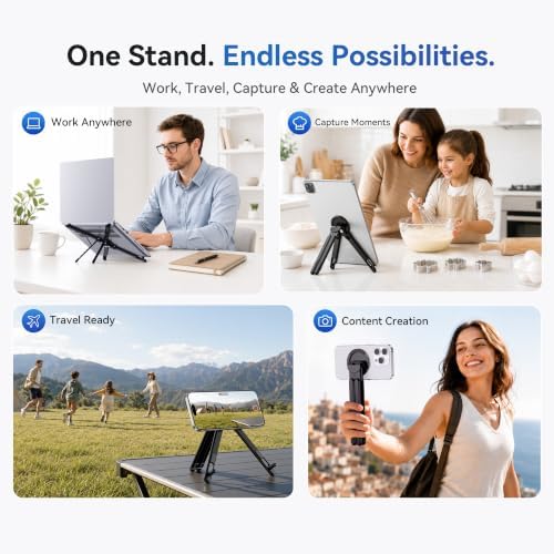 Portable Laptop Stand, 3-in-1 Magnetic Foldable Adjustable, for Desk（Black）