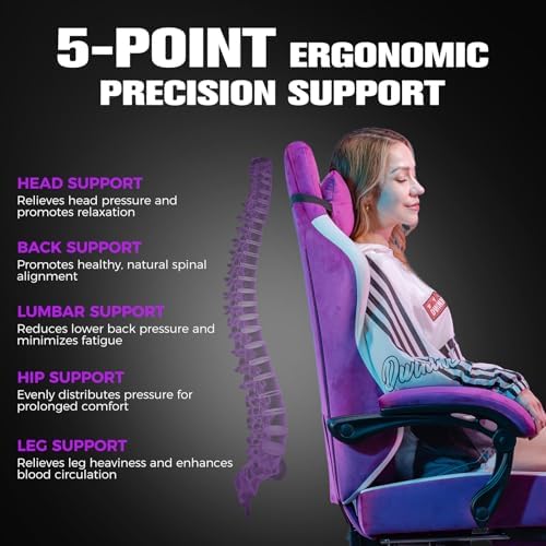 GTPLAYER Gaming Chair, Ergonomic Computer Chair with Footrest and Lumbar Support, High Back Recliner Chair 350lbs, Height Adjustable for Home Office, Purple