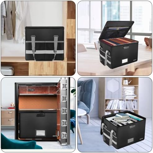 ENGPOW File Box with Lock, Fireproof Document Box with Pockets, Collapsible File Organizer Filing Storage Cabinet with Handle, Portable Home Office Safe for Hanging Letter/Legal Folders,Black,2 Pack