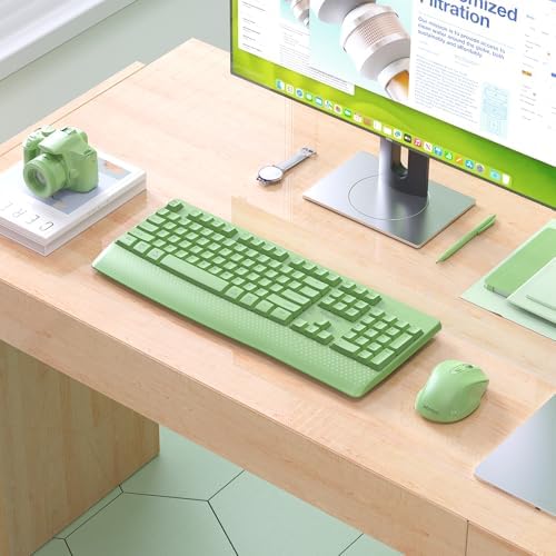 MEETION Wireless Keyboard and Mouse Combo, Full-Size with Wrist Rest, Green