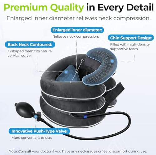 AUVON Inflatable Neck Stretcher with Chin-Up for Effective Neck Pain Relief