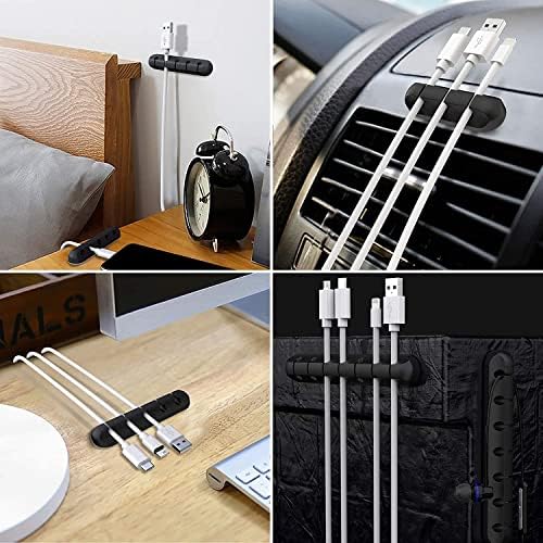 SOULWIT 3 Pcs Silicone USB Cable Holder Clips, Self Adhesive - Black