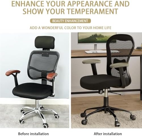 Office Chair Arm Covers Leather Office Removable Armrest Covering Stretch Water Resistant Chair Seat Hand Rest Protector for Computer Desk Chairs 2 Pair Khaki