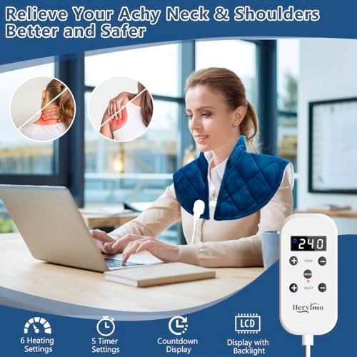 Heating Pad for Neck and Shoulders and Back, 2.2lb Weighted Heating Pads for Back Pain Relief, Large Electric Heat Pad, 6 Heat Settings, 5 Auto-Off, Birthday Gifts for Women Mom Men Dad Blue