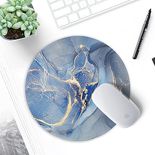 ITNRSIIET Round Mouse Pad with Stitched Edge Premium-Textured Waterproof Non-Slip Rubber Base Desktop Protection Mat Diameter 8.7 inches, Blue Marble Texture