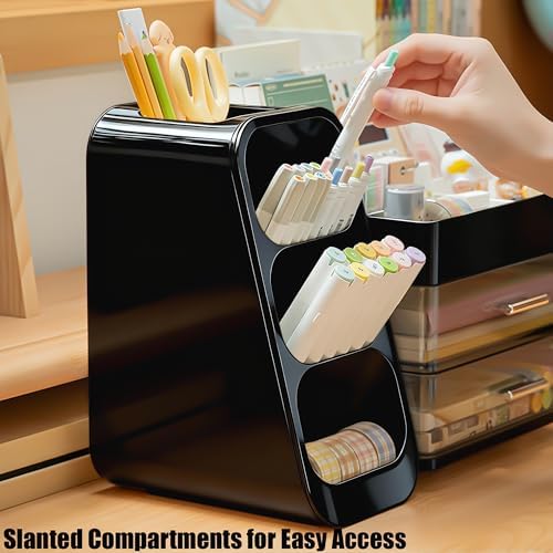 Desk Organizer with Pen Pencil Holder, Pen Organizer with 2 Drawers & 4 Compartments, Desktop Organizers and Storage for Office Home School Art Supplies (Black)