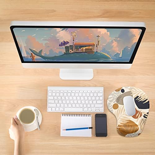 Hsurbtra Ergonomic Mouse Pad with Wrist Rest Support, Gel Mouse Pads with Non-Slip PU Base, Pain Relief Memory Foam Computer Mat, Cute Office Supplies Desk Decro Accessories, Brown