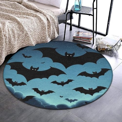 Women's Large Home Decor Mat, Soft Round Yoga Carpet, Non Slip Machine Washable Home Office Circle Rug Bat