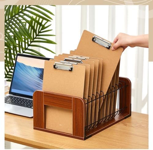 1 Pcs Vertical Clipboard Holder, 12Slot Clipboard Storage Rack, Walnut