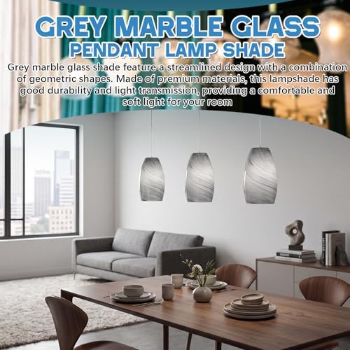 Teenyyou 1 Set Oval Glass Lamp Shade Replacement, Gray Marble