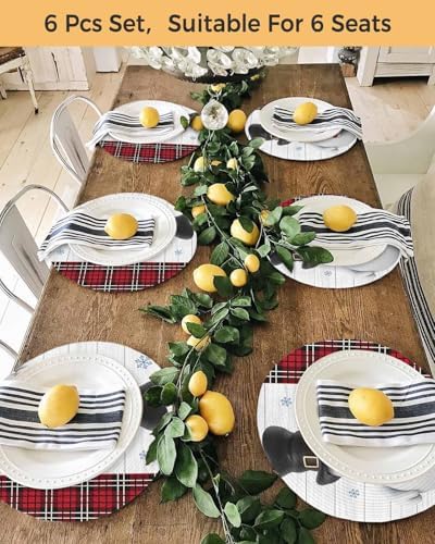 15inch Round Braided Placemats Set of 8, Washable Woven Dining Table Mats, Polypropylene Place Mats for Kitchen Table Home Decoration, Art Snowman Christmas