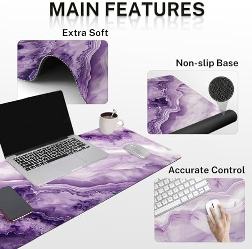 Britimes Keyboard Mouse Pad Set, 4 in 1 Desk Mat Set, Purple Pink Marble