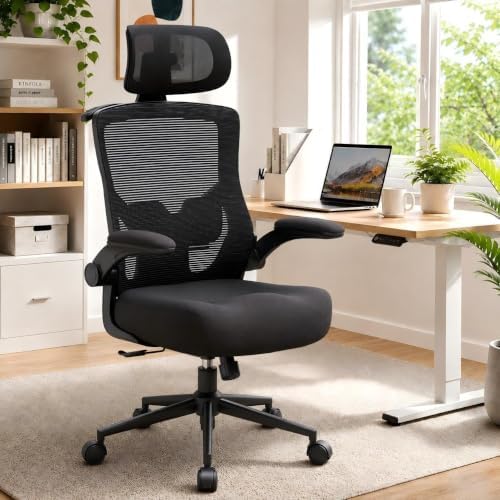 Ergonomic Office Chair, High Back Mesh Computer Chair with Molded Foam Cushion, Adjustable Headrest, Lumbar Support, Tilt Lock and Coat Hanger for Home Office (Obsidian Black)