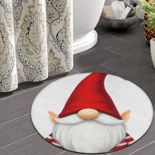 Large Home Decor Mat, Soft Round Yoga Carpet, Non Slip Machine Washable Kitchen Office Circle Rug Gnome
