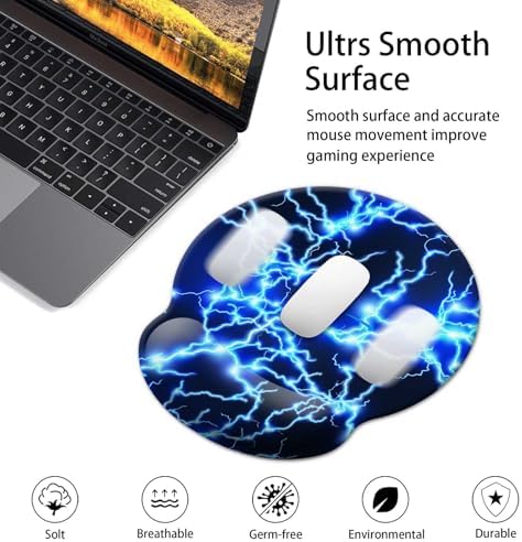 Gaming Mouse Pad Wrist Support,Ergonomic Mouse Pad with Wrist Rest,Comfortable Mousepad with Smooth Wrist Rest,Pain Relief Mouse Pads for Non-Slip Base,Computer,Laptop,Office，Home（Blue Lightning）
