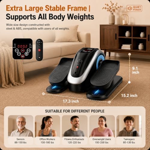 Under Desk Elliptical Machine for Seniors, Large Size Electric Leg Exerciser with 12 Adjustable Speeds & 12 Modes, Remote Control, Elastic Rope, Manual & Auto Mode for Home Office Use