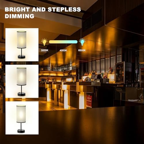 Table Lamp for Bedroom with Touch Control,Bedside Lamp with USB C+A Charging Ports& AC Outlets, Adjustable 3color LED Light for Home Decor/Nightstand/Bedroom/Office,Included Bulb and Fabric Lamp Shade