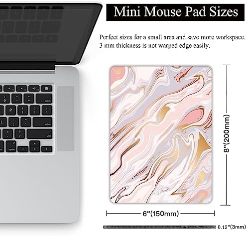 Small Mouse Pad, Mini Mouse Pad 6 X 8 Inch with Non-Slip Rubber Base for Keyboard Tray Laptops Wireless Mouse Home Office Travel, Washable & Portable (Pink Fantasy Gilt Marble)