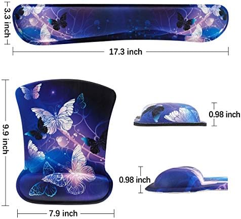 ToLuLu Keyboard Wrist Rest Pad Ergonomic Mouse Pad Set, Gel Mouse Pad for Computer Laptop, Non Slip Mousepad Keyboard Wrist Support Raised Memory Foam for Easy Typing Pain Relief, Art Butterflies