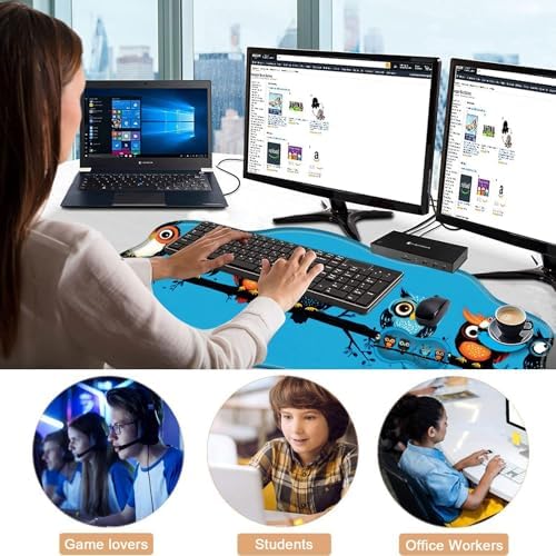 Mouse Pad with Wrist Support + Desk Mat + Coaster 3 in 1 Set, XXL Large Gaming Mousepad Ergonomic Mouse Pads for Desk Computer Laptop Office,Cute Owls on a Branch