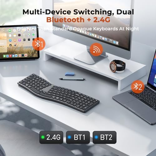 MEETION Wireless Ergonomic Keyboard, Split S-Curve, Bluetooth & 2.4G, Black