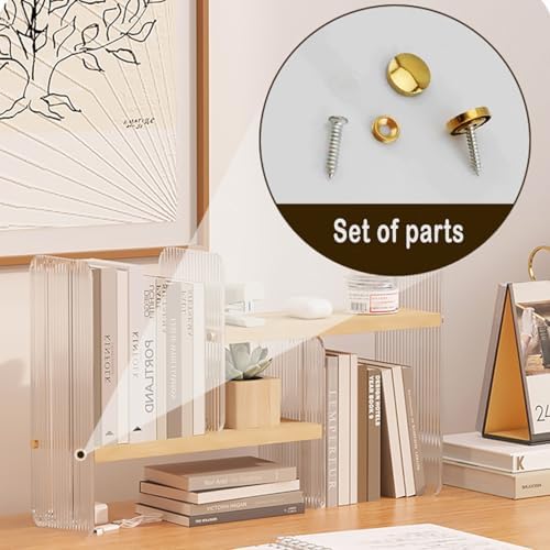BYCY Double H Display Bookshelf Desktop Organizer Office Storage Rack Expandable Wood Display Shelf with Acrylic Side Board Free Style Display Storage Rack Stackable for Home Office (Natural)
