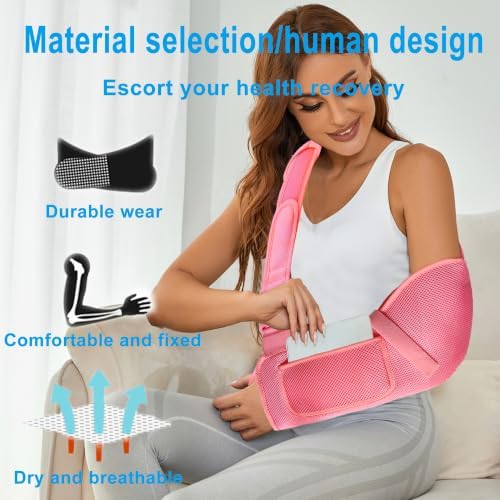 VISKONDA Arm Sling Shoulder Immobilizer-Rotator Cuff Support Brace-Comfortable Medical Sling for Shoulder Injury,Left and Right Arm,Men and Women,for Broken,Dislocated,Fracture,Strain(Pink,Large)