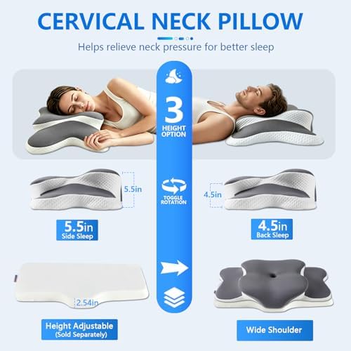 Cervical Neck Pillow for Neck Pain Relief & Side Sleeper | Ergo Pillow for Sleep Apnea, Neck Pain, and Snoring Relief | Orthopedic Memory Foam with Ergonomic Neck Support, Gray, Large