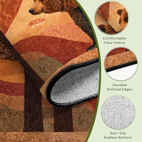 Peaceful Bear Amidst Tall Pines Soft Painted Area Rug Outdoor Patio Rug Play Mat Modern Floor Carpet Non-Slip Home Decor Living Room Kids Bedroom Nursery, 9x12 ft
