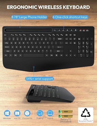 SABLUTE Wireless Keyboard and Mouse Combo, Full Size, Ergonomic Wrist Rest