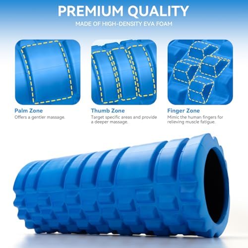 Krightlink Foam Roller for Deep Tissue Massage, 13" High Density Exercise Roller for Muscle Massage and Myofascial Trigger Point Release, Back Roller for Fitness, Yoga and Pilates (Blue)