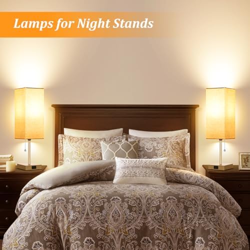 Table Lamp for Bedroom set of 2,3-Color Bedside Lamps with Pull Chain