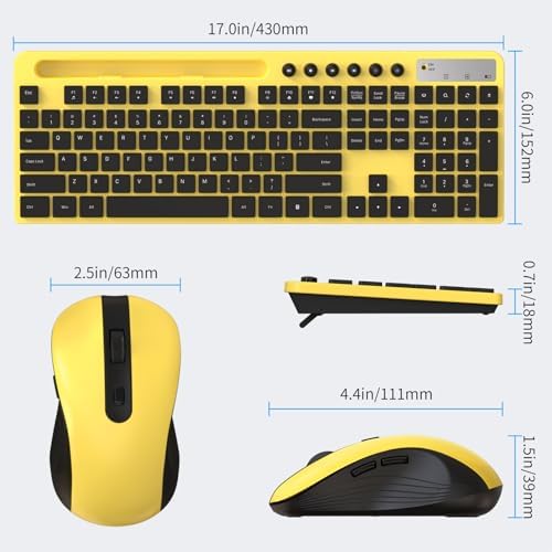 MARVO Wirelss Keyboard and Mouse Combo with Phone Holder, Full-Size, Yellow