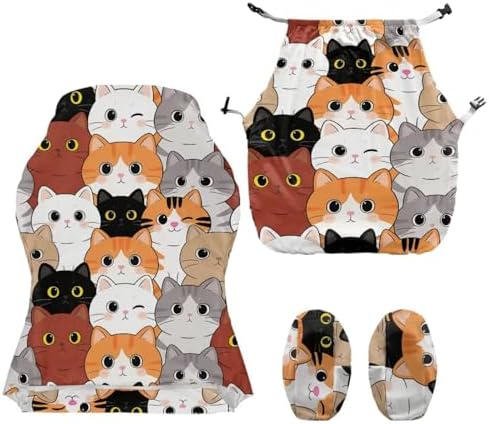 Cartoon Cats Print Gaming Chair Cover Stretchable 4 Piece Furniture Protector Non Slip Breathable Gaming Chair Slipcover with Armrest Covers