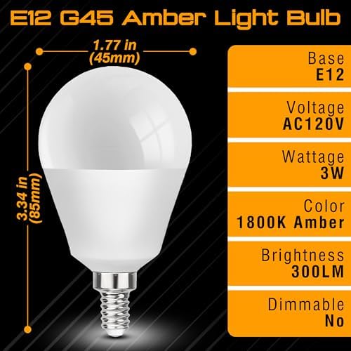 E12 Small Candelabra Base Amber Sleep Light Bulbs,1800K Blue Light Blocking