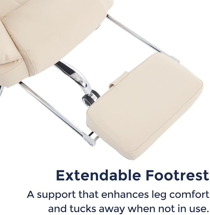 Orbis 4-Point Kneading Heated Massage Office Chair with Foot Rest | 500lbs Big & Tall Ergonomic Executive Desk Chair for Heavy People | Reclining Home Office Computer Chair | Leather Beige