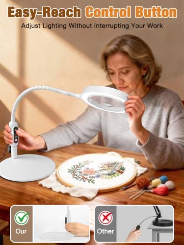 30X 10X Magnifying Glass with Light and Stand, 5 Color Modes Stepless Dimmable, Optical Grade HD Lens, LED Lighted Magnifier Hands Free with 20.5in Flexible Gooseneck for Close Work - White