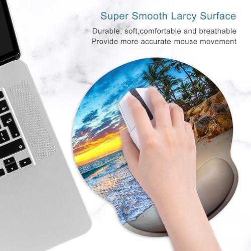 ITNRSIIET Ergonomic Mouse Pad with Wrist Support Wrist Rest Smooth Surface Non-Slip Rubber Base Comfortable Office Supplies Pain Relief, 9.8 x 9.1 inches, Beach