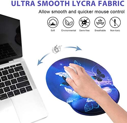 ToLuLu Ergonomic Mouse Pad Wrist Rest Support, Gel Mouse Pads with Non Slip Rubber Base Memory Foam Mousepad, Mouse Wrist Rest Pad for Laptop Computer Home Office Working Pain Relief, Art Butterflies