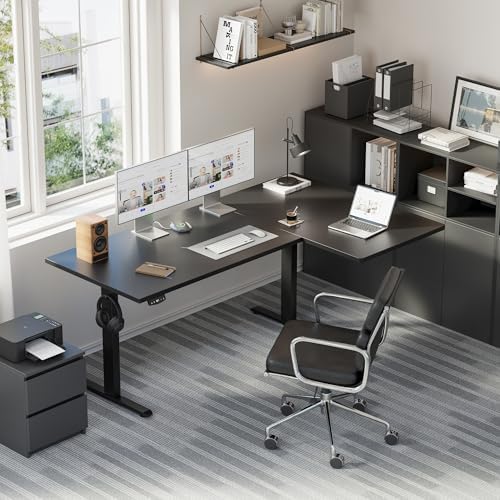 Agilestic 63 * 35 Inch Reversible L Shaped Electric Standing Desk, Black