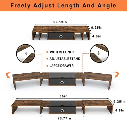 WESTREE Triple Dual Monitor Stand Riser with Drawer,Extra Large Adjustable for 2~3 Monitors,Solt for Phone & Tablet, Desktop Organizer Stand for Computer,Laptop,Printer,TV