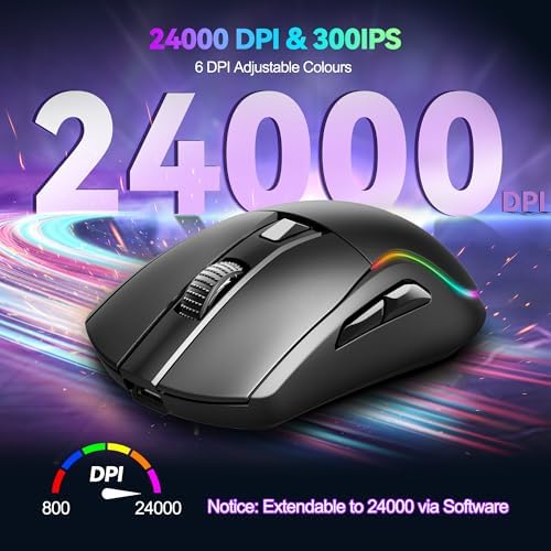 TECKNET Wireless Gaming Mouse,Tri-Mode 24000 DPI Ergonomic Gaming Mouse