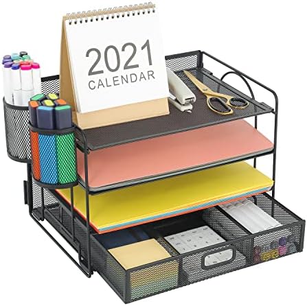 Marbrasse Desk Organizer, 4-Tier Paper File Letter Tray, Black