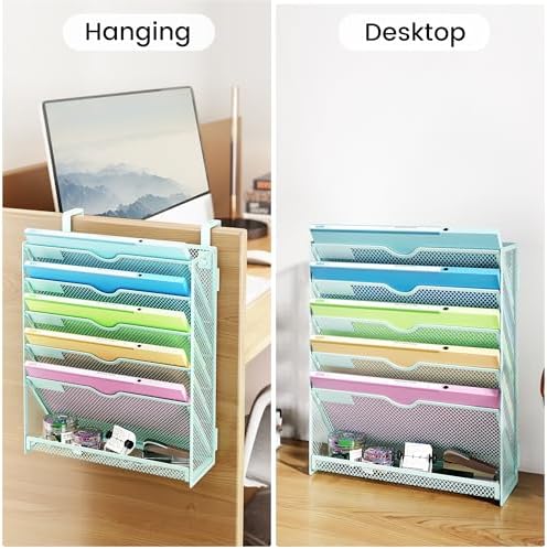 Hanging Wall File Organizer, 6-Tier Desk Organizer with Metal Mesh