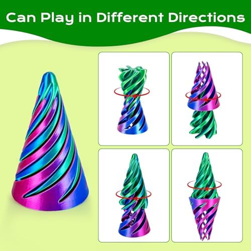 3D Printed Fidget Toys (3 Pack), Impossible Cone & Pyramid Spiral Toy, Optical Illusion Passthrough Desk Toys for Adults & Kids, Stress Relief Sensory Fidgets for Anxiety, Cool Office Gifts, 3PCS