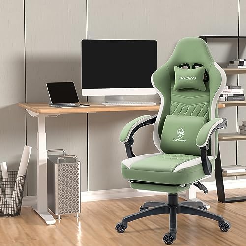 Dowinx Ergonomic Gaming Chair - Breathable Fabric with Gel Pad, Pocket Spring Cushion & Retractable Footrest, Comfortable Gamer Chair with Storage Bag,Deep Green