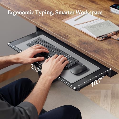 Klicelor 63 x 24 Inch Electric Standing Desk with Drawers and Keyboardtray, Adjustable Height Small Sit Stand Desk for Home Office, Compact Computer Workstation with Storage- Rustic Brown