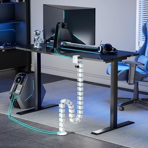 PEGZONE Under Desk Cable Management Spine – Flexible Cable Snake Organizer for Standing Desk, No Drill Clamp-on Vertebrae Wire Management for 0.4"-2" Table, White